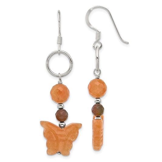Sterling Silver Aventurine, Carnelian and Jasper Butterfly Earrings