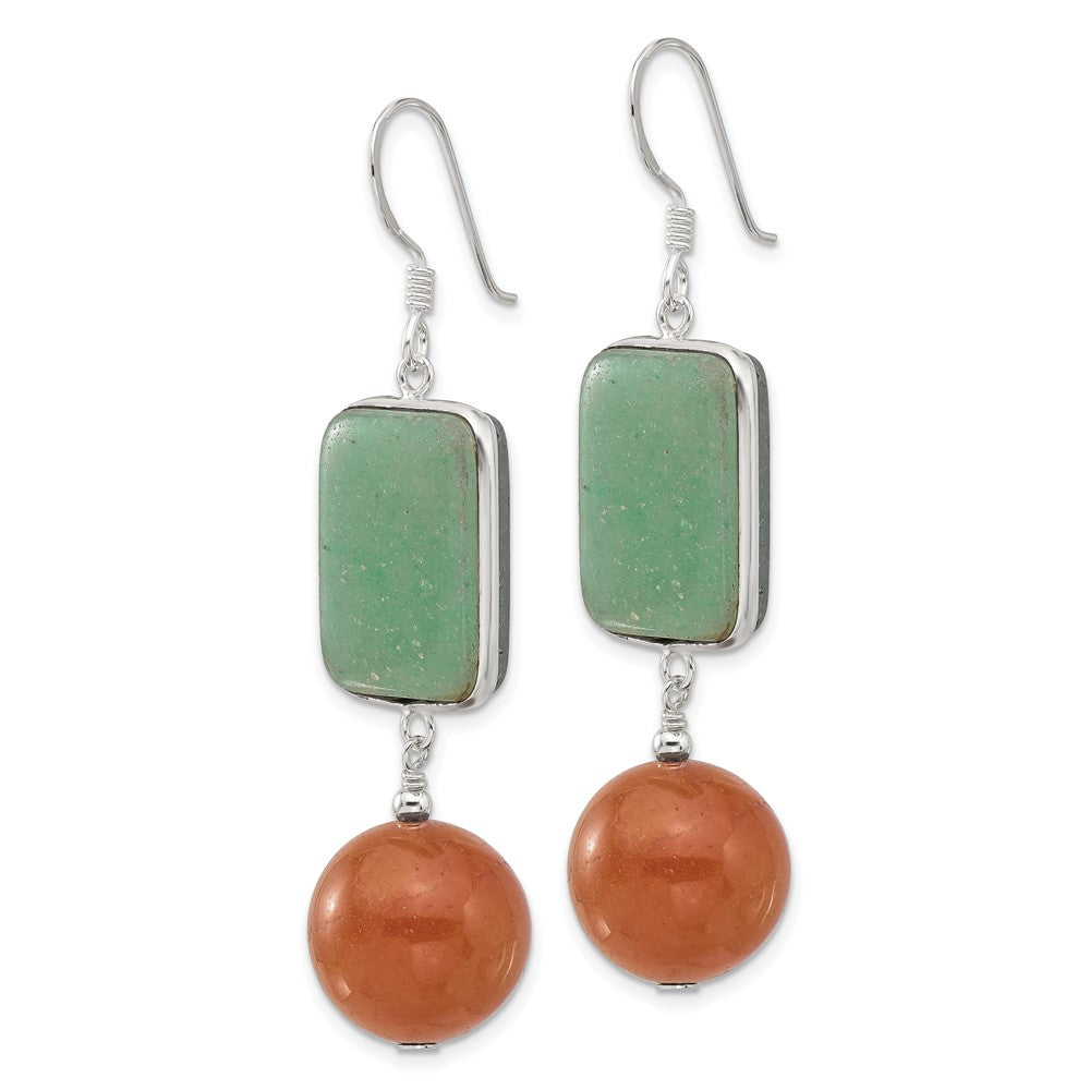 Sterling Silver Green and Red Aventurine Shepherd Hook Earrings