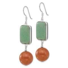 Sterling Silver Green and Red Aventurine Shepherd Hook Earrings