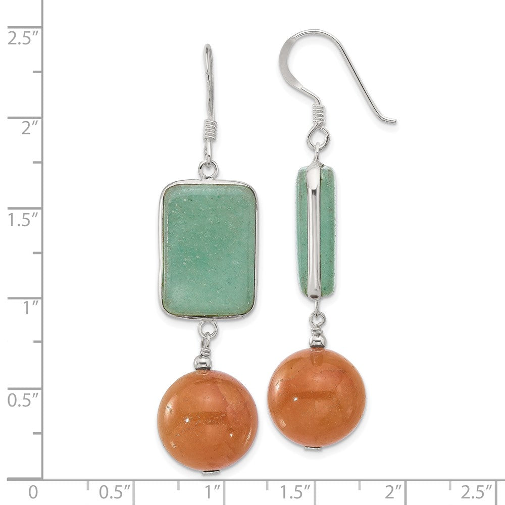 Sterling Silver Green and Red Aventurine Shepherd Hook Earrings