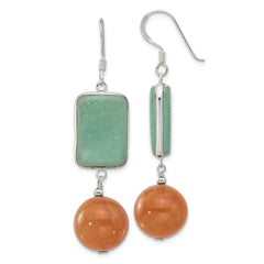 Sterling Silver Green and Red Aventurine Shepherd Hook Earrings