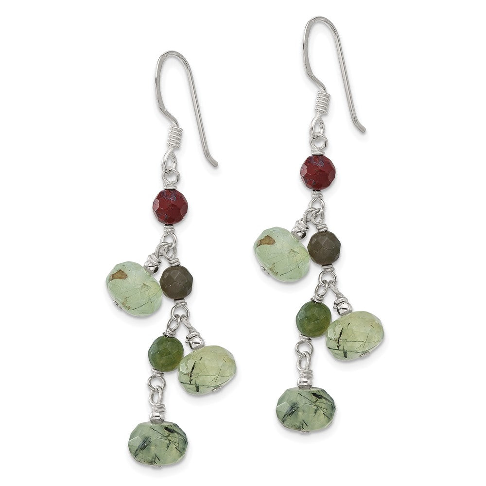 Sterling Silver Jasper and Prehnite Dangle Shepherd Hook Earrings