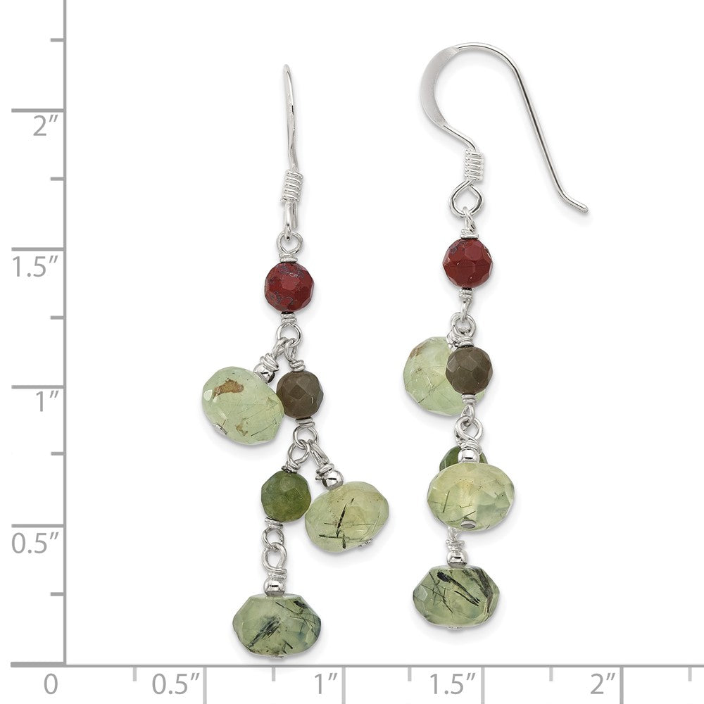 Sterling Silver Jasper and Prehnite Dangle Shepherd Hook Earrings