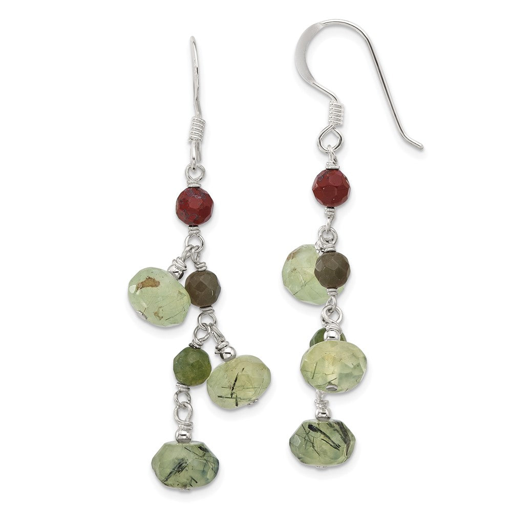 Sterling Silver Jasper and Prehnite Dangle Shepherd Hook Earrings