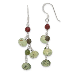 Sterling Silver Jasper and Prehnite Dangle Shepherd Hook Earrings