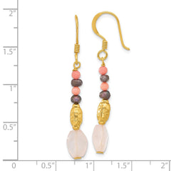 Yellow Gold-plated Sterling Silver Black FWC Pearl Coral Quartz Earrings
