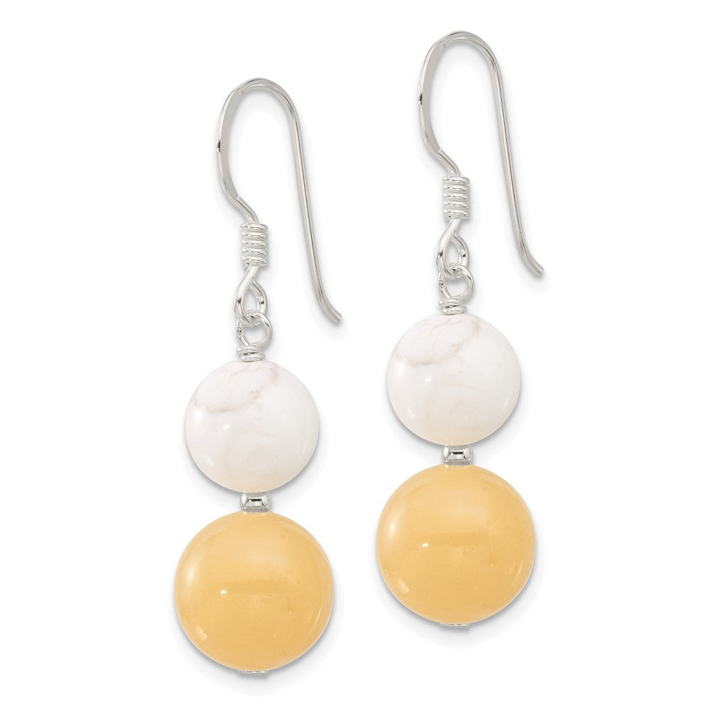 Sterling Silver White Howlite Yellow Jade Shepherd Hook Earrings