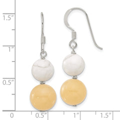 Sterling Silver White Howlite Yellow Jade Shepherd Hook Earrings