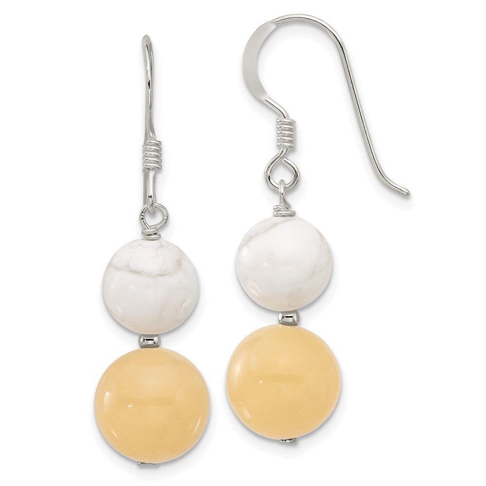 Sterling Silver White Howlite Yellow Jade Shepherd Hook Earrings