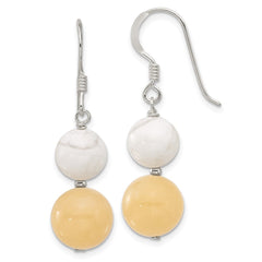 Sterling Silver White Howlite Yellow Jade Shepherd Hook Earrings