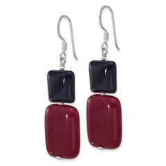 Sterling Silver Black Agate and Red Jade Shepherd Hook Earrings