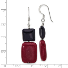 Sterling Silver Black Agate and Red Jade Shepherd Hook Earrings