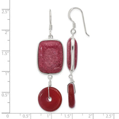 Sterling Silver Carnelian and Red Jade Shepherd Hook Earrings