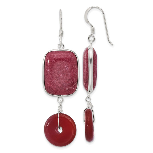 Sterling Silver Carnelian and Red Jade Shepherd Hook Earrings