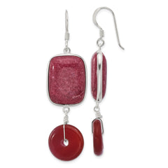 Sterling Silver Carnelian and Red Jade Shepherd Hook Earrings
