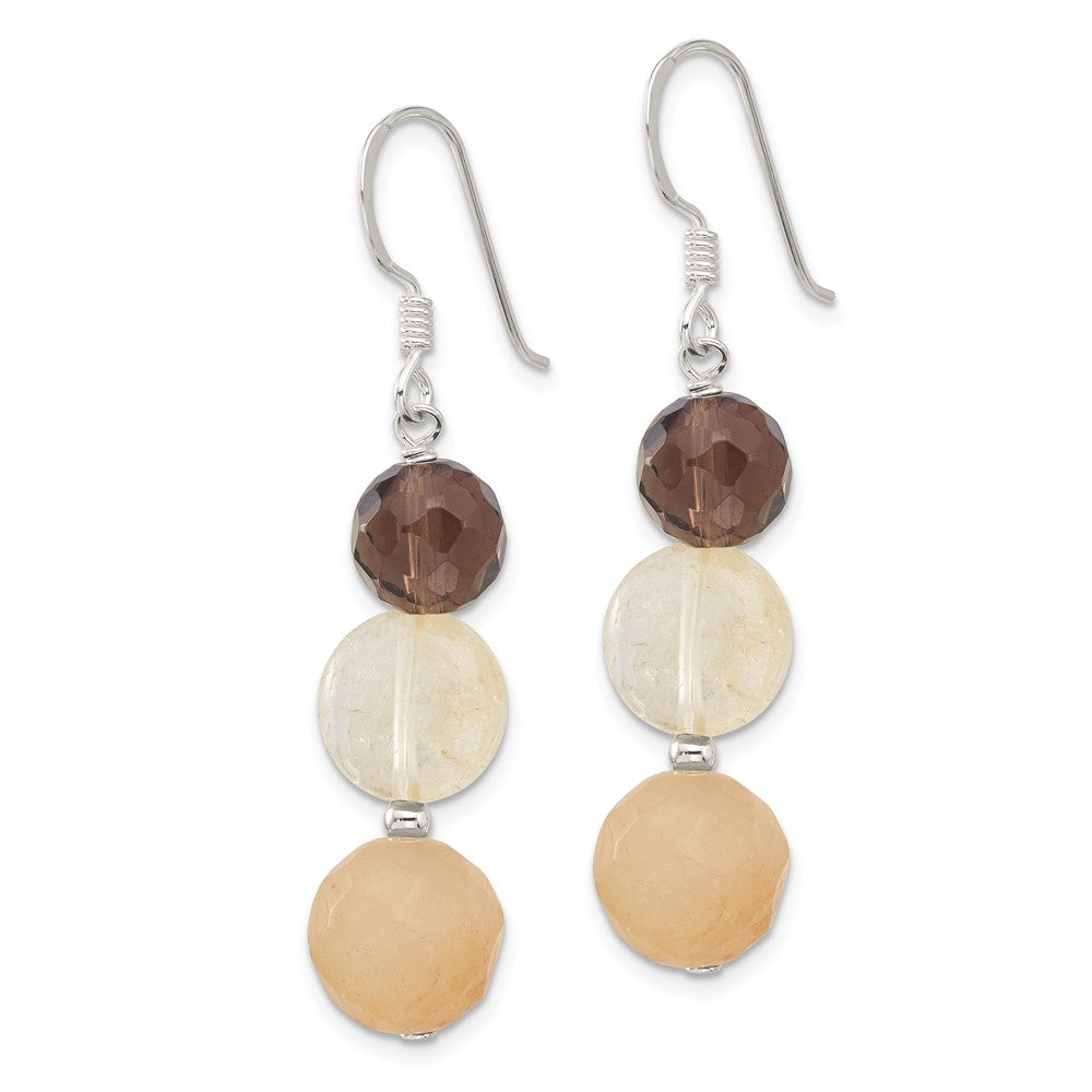 Sterling Silver Yellow Quartz Yellow Jade Smokey Quartz Earrings