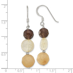 Sterling Silver Yellow Quartz Yellow Jade Smokey Quartz Earrings