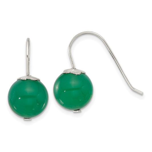 Sterling Silver 10mm Green Agate Shepherd Hook Earrings