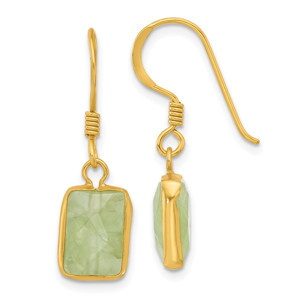 Yellow Gold-plated Sterling Silver Green Prehnite Dangle Earrings