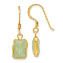 Yellow Gold-plated Sterling Silver Green Prehnite Dangle Earrings