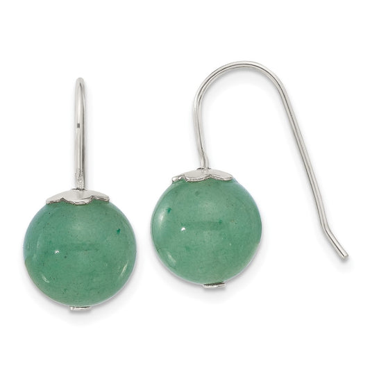 Sterling Silver 10mm Green Aventurine Shepherd Hook Earrings