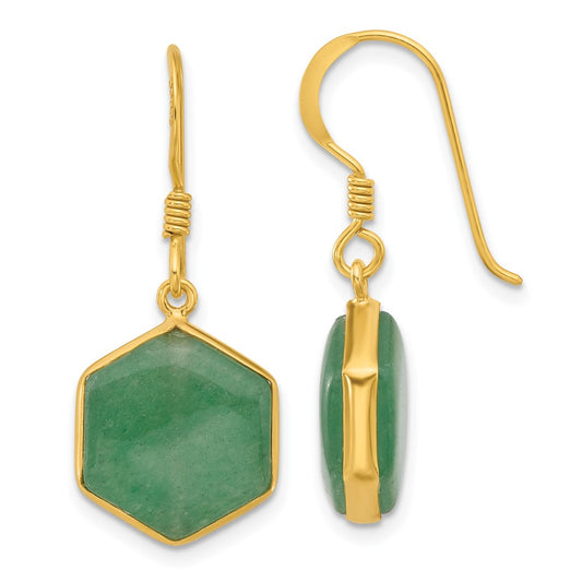 Yellow Gold-plated Sterling Silver Aventurine Dangle Earrings