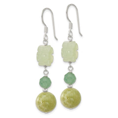 Sterling Silver Aventurine and Jade Flower Shepherd Hook Earrings