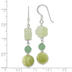 Sterling Silver Aventurine and Jade Flower Shepherd Hook Earrings