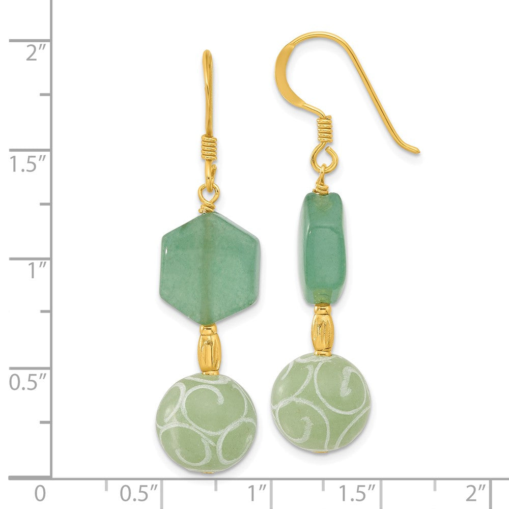 Yellow Gold-plated Sterling Silver Green Aventurine and Jade Dangle Earrings