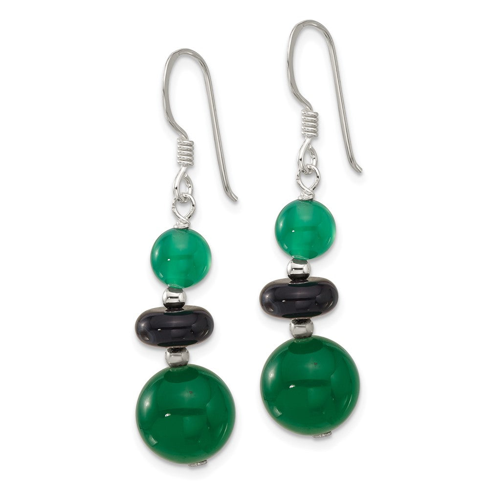 Sterling Silver Black Agate and Green Quartz Shepherd Hook Earrings