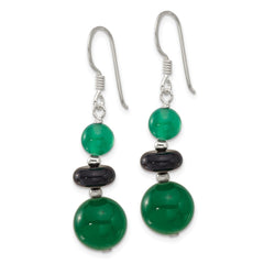 Sterling Silver Black Agate and Green Quartz Shepherd Hook Earrings