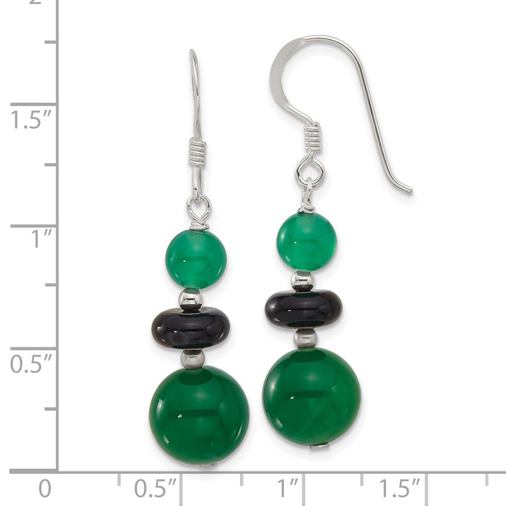 Sterling Silver Black Agate and Green Quartz Shepherd Hook Earrings