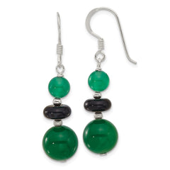 Sterling Silver Black Agate and Green Quartz Shepherd Hook Earrings