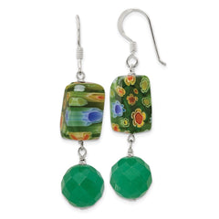 Sterling Silver Aventurine and Kangsai Glass Bead Earrings