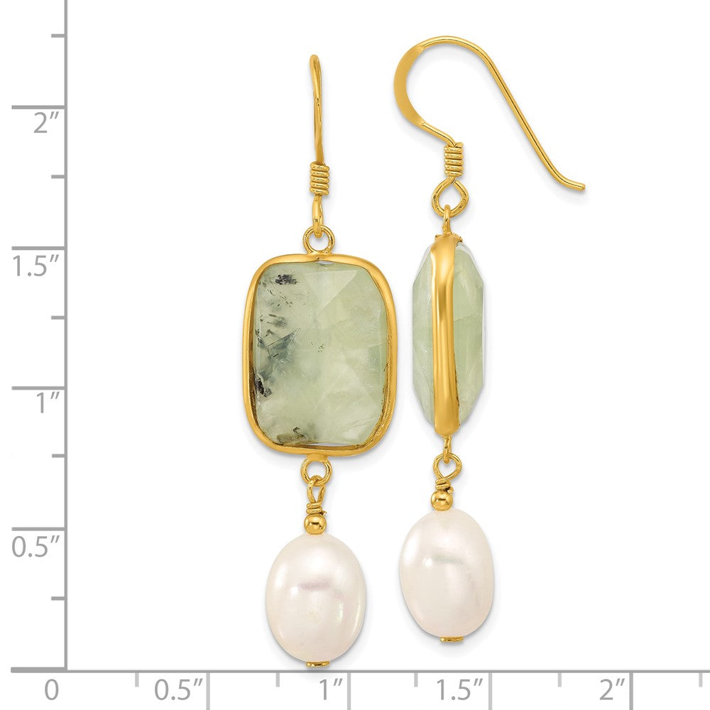 Yellow Gold-plated Sterling Silver FWC Pearl and Prehnite Dangle Earrings