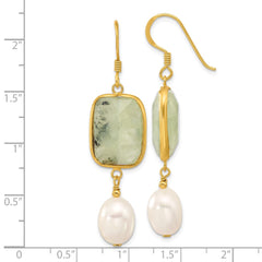 Yellow Gold-plated Sterling Silver FWC Pearl and Prehnite Dangle Earrings