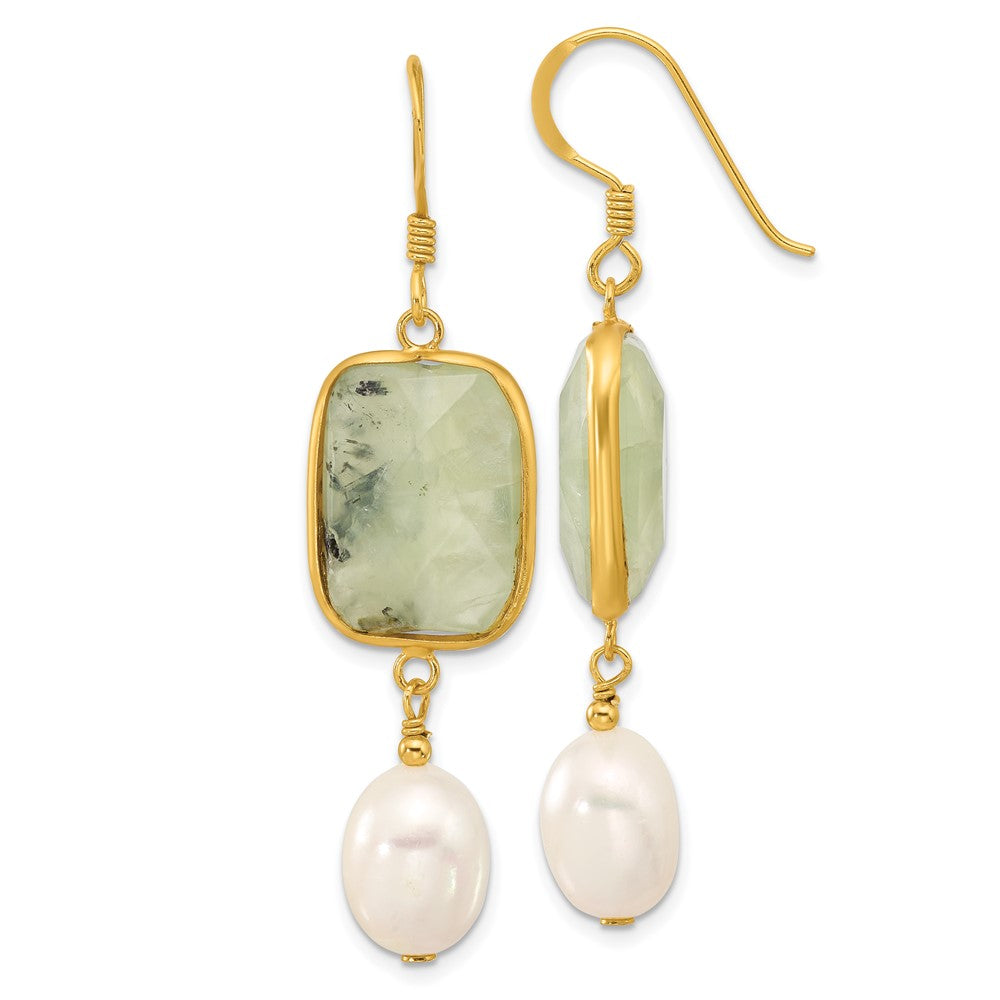 Yellow Gold-plated Sterling Silver FWC Pearl and Prehnite Dangle Earrings