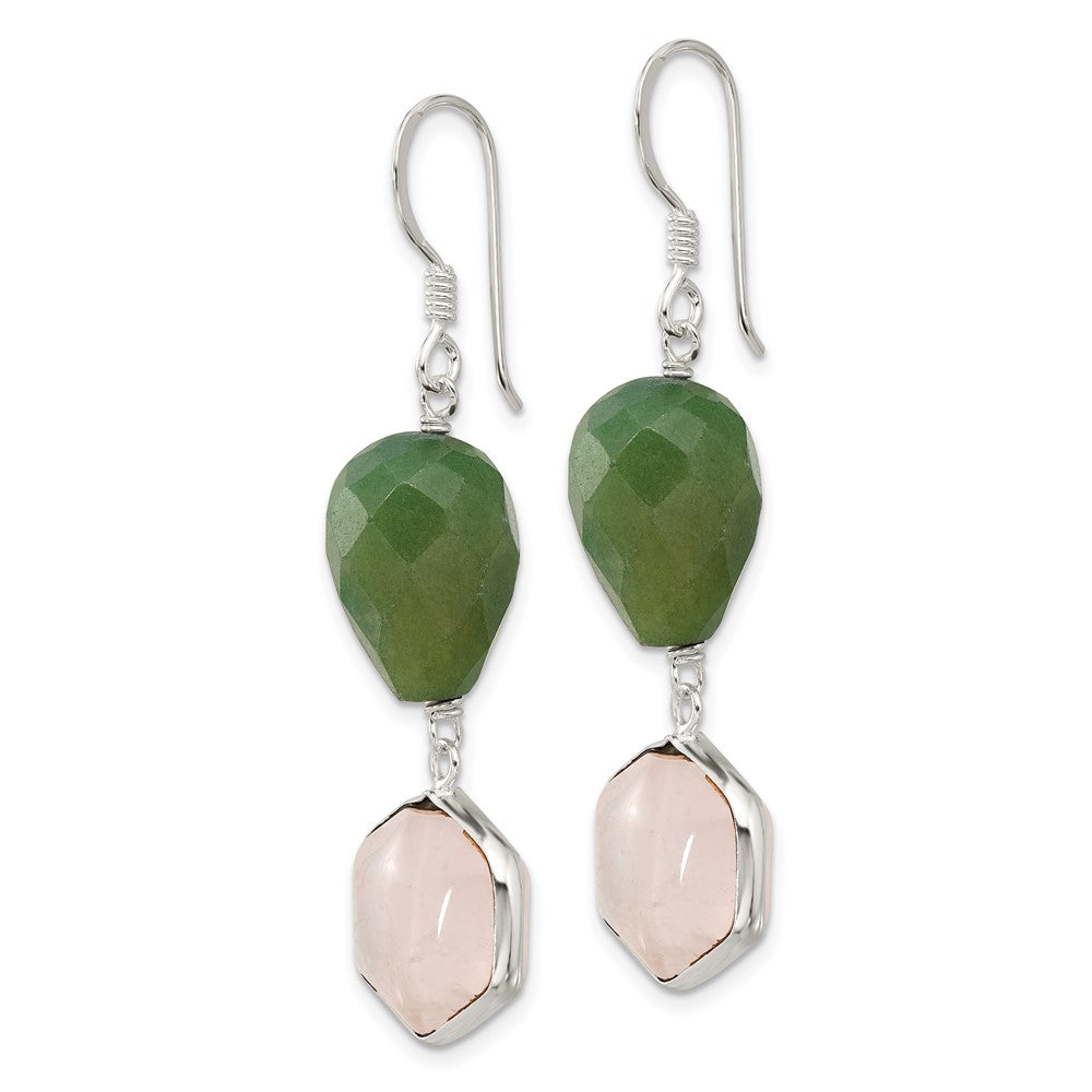 Sterling Silver Aventurine and Rose Quartz Shepherd Hook Earrings