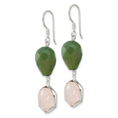 Sterling Silver Aventurine and Rose Quartz Shepherd Hook Earrings