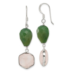 Sterling Silver Aventurine and Rose Quartz Shepherd Hook Earrings