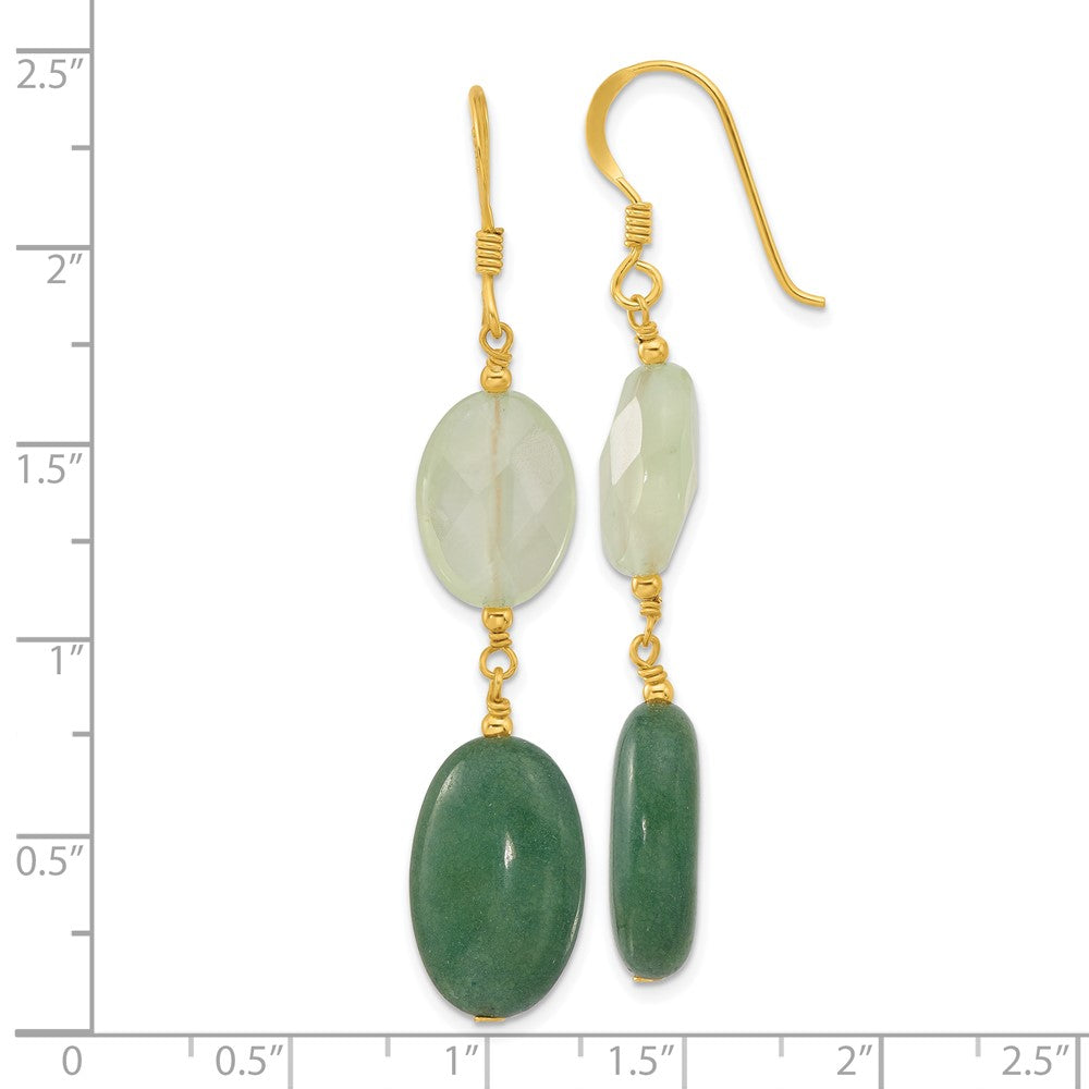 Yellow Gold-plated Sterling Silver Green Agate and Prehnite Earrings