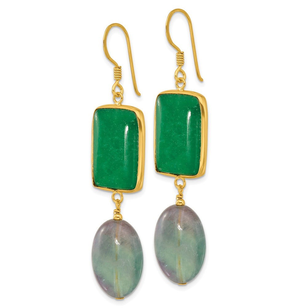 Yellow Gold-plated Sterling Silver Aventurine and Fluorite Dangle Earrings