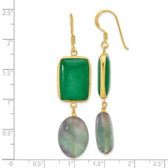 Yellow Gold-plated Sterling Silver Aventurine and Fluorite Dangle Earrings