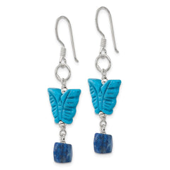 Sterling Silver Howlite and Lapis Butterfly Dangle Earrings