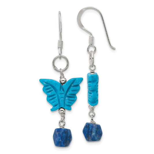 Sterling Silver Howlite and Lapis Butterfly Dangle Earrings