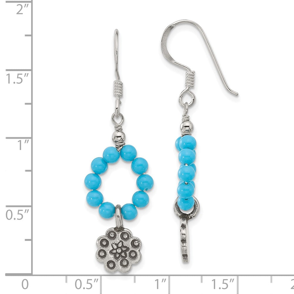 Sterling Silver Howlite Beaded Antiqued Flower Earrings