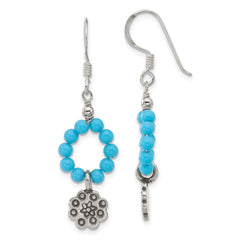 Sterling Silver Howlite Beaded Antiqued Flower Earrings