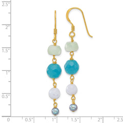 Yellow Gold-plated Sterling Silver FWC Pearl Amazonite Agate Jade Earrings