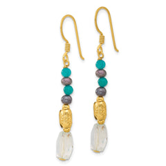 Yellow Gold-plated Sterling Silver Black FWC Pearl and Blue Quartz Earrings