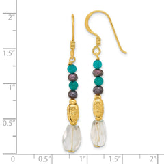 Yellow Gold-plated Sterling Silver Black FWC Pearl and Blue Quartz Earrings